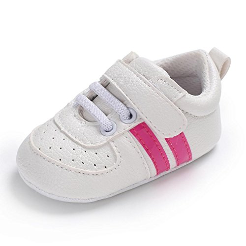 KONFA Toddler Infant Baby Girls Soft Sole Leather Sneakers,for 0-18 Months,Lace Up Prewalk Crib Sport Shoes (E, 12-18 Months)