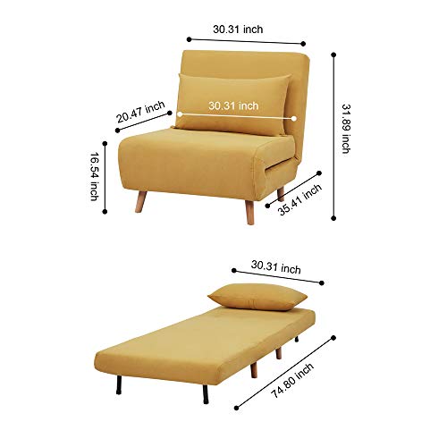 Gia Tri-Fold Convertible Polyester Sofa Bed Chair With Removable Pillow And Legs, Yellow 1 Pack #TOP7