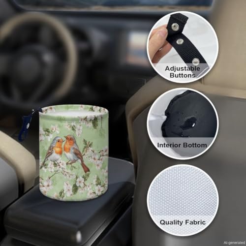 Image of Birds Flower Car Trash Can Foldable Hanging Portable Dustbin Bin for Back Seat, Front Console, Floor, or Hanging Headrest Waste Basket