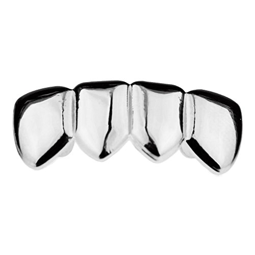 Grillz Four 4 Tooth Lower Teeth Grill Silver Tone Plain Bottom Row Hip Hop Grills