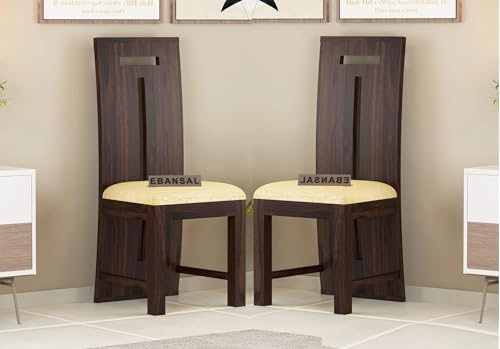 Image of T-Poster Wooden Dining Chairs Set of 2 for Kitchen & Dining Room, Chairs with Cushion, Two Seats, Solid Sheesham Wood, Walnut Finish