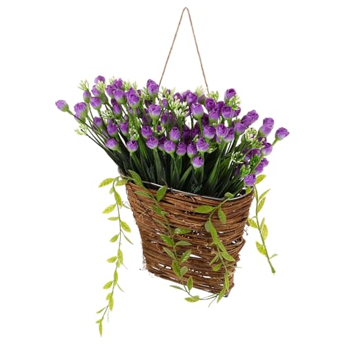 Cesta colgante resistente a deformaciones con flores de seda artificiales 2