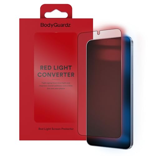 Image of BodyGuardz Red Light Converter Screen Protector - Passive Red Light Therapy for Face - Promotes Better Sleep, Healthier Skin, Reduced Eye Strain - 9H Tempered Glass, Easy Install (Galaxy S26)