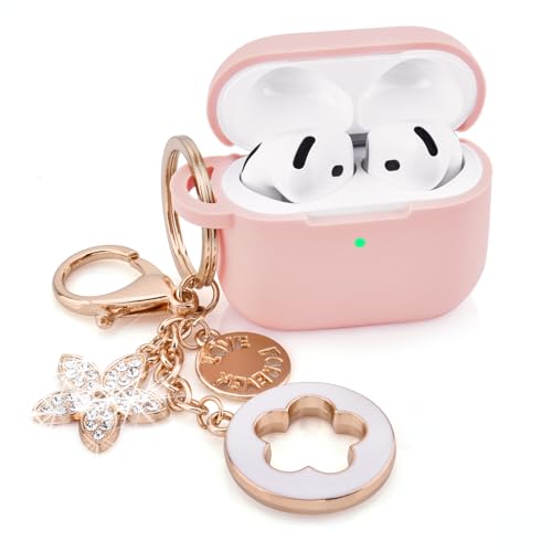 Image of Case Compatible for Apple Airpods 4 - VISOOM Airpods 4 Cases 2024 Cover Women Cute Silicone iPods 4 Earbuds Wireless Accessories Charging Cases Girl Bling Keychain for Airpod iPods 4th Generation