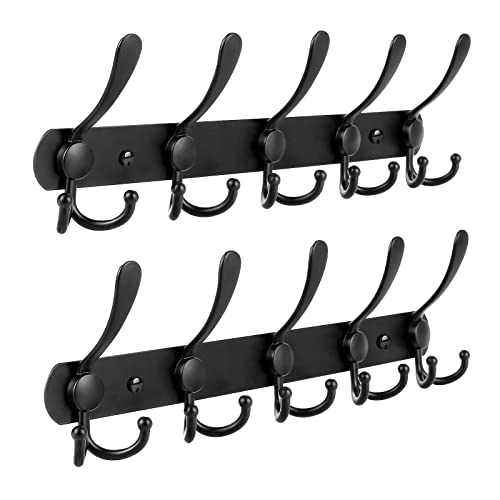 POPSPARK Garderobenleiste Wandhalterung, Metall-Kleiderhakenleiste, strapazierfähig, 5 Tri-Haken für Mantel, Hut, Handtuch, Geldbörse, Badezimmer, Eingangsbereich (schwarz) Cover