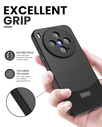 Image of KAPA MatrixWoven Grip Back Cover for Vivo X300 5G | Woven Fabric & Leather Hybrid Camera Protection, Shockproof Slim Bumper Case (Matte Black)
