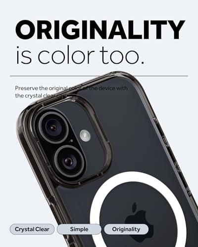 Image of Spigen Caseology Quartz Crystal Mag Back Cover Case for iPhone 16, MagSafe Compatible, Clear Transparent - PC+TPU | Crystal Black