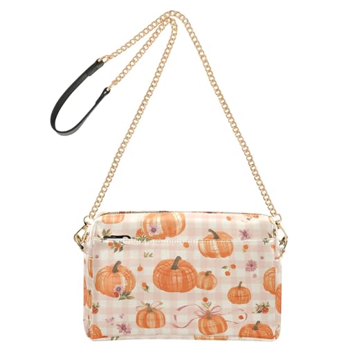 Orange Pumkins Plaid Crossbody Small Bag for Women Vegan Leather Purses Cross Body Bag Zip Shoulder Crossover Bag2