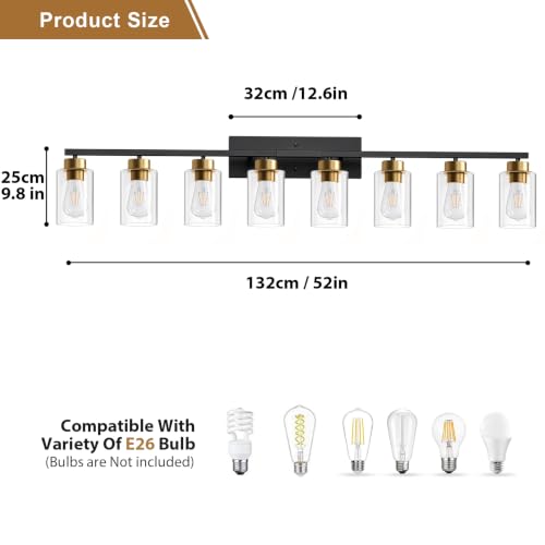 Image of IZORRO Bathroom Light Fixtures, Modern Vanity Lights, Bathroom Lighting Fixtures Over Mirror with Clear Glass Shade, Wall Sconce for Living Room Cabinet Bedroom (Black and Gold, 8-Light)