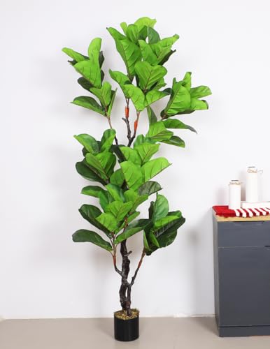Image of ARICK DECOR 6Ft Artificial Fiddle Leaf Fig Tree with Pot for Faux Tree with Large Realistic Trunks and Big Leaves, Fake Floor Potted Artificial Plants (Multicolor-42) (6Ft-Green-1)