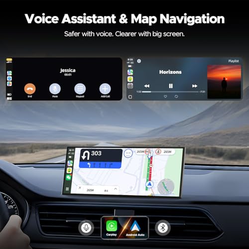 Image of Volam 10.25'' Carplay Screen for car with Netflix YouTube and Backup Camera for iPhone Android Auto Upgraded Wireless AI Video Entertainment BOX Built-in Apps Voice Control GPS for iOS 10+ Android 11+