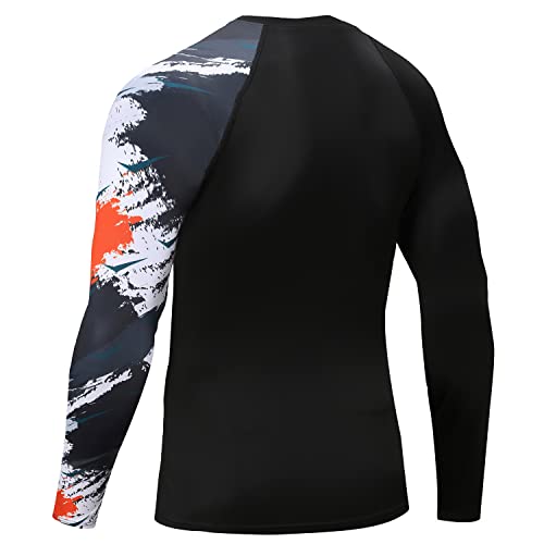 Kyku Mens Rash Guards Long Sleeve Upf 50 Swim Shirt Uv Sun Protection T Shirts Outdoor Fishing Surf White Orange 2Xl #TOP1