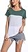 Womens Crew Neck Short Sleeve Tees Color Block Striped T-Shirt Casual Loose Fashion Tee Tops Green