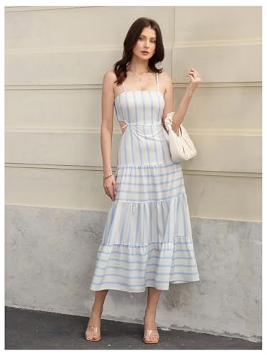 Image of MakeMeChic Women's Striped Maxi Dress Spaghetti Strap Side Cut Out Backless Summer Flowy Dresses