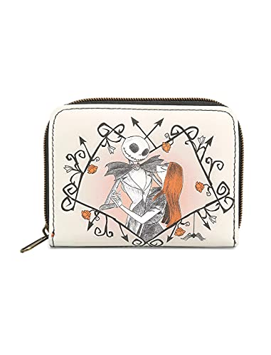 Disney The Nightmare Before Christmas Jack & Sally Graveyard Mini Zipper Wallet, off white, 5' x 4'