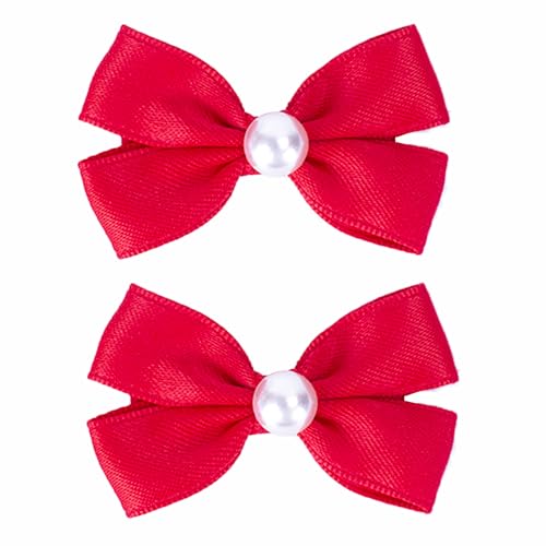 Pinzas para el cabello con lazo de perla rojo