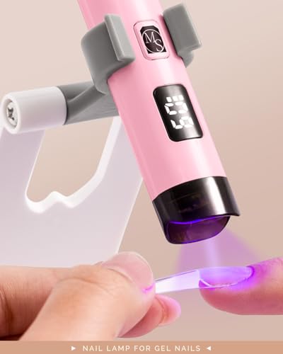 MelodySusie Tragbar UV Lampe mit Ständer für Gelnägel, Mini Wiederaufladbar UV LED Lampe mit LCD-Display, Tragbare Kleine UV Nagellampe mit 2 Timern, Nageltrockner für Alle UV Gel Nagellacke (Rosa)