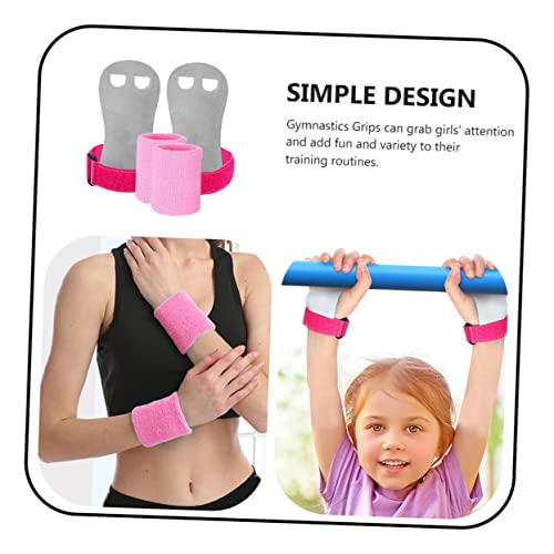 Gogogmee Gymnastics Grips Weightlifting Wristbands Set Durable Non-Slip Protective Gear for Boy Girl Youth for Gymnastics Weightlifting and Fitness Training Pink s