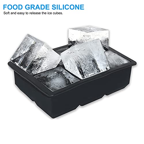 Helpcook Ice Cube Trays(Set Of 2), Silicone Sphere Ice Ball Maker With Lid And Large Square Ice Cube Molds For Whiskey Ice And Cocktails, Food Grade Silicone, Reusable And Bpa-Free #TOP2