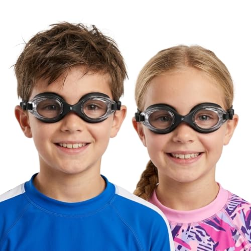 Image of ROVARS Swimming Goggles for Kids with Nose & Ear Plugs, Leakproff Full Frame with Adjustable Strap, Anti Fog and UV Protection for Boys & Girls - Black