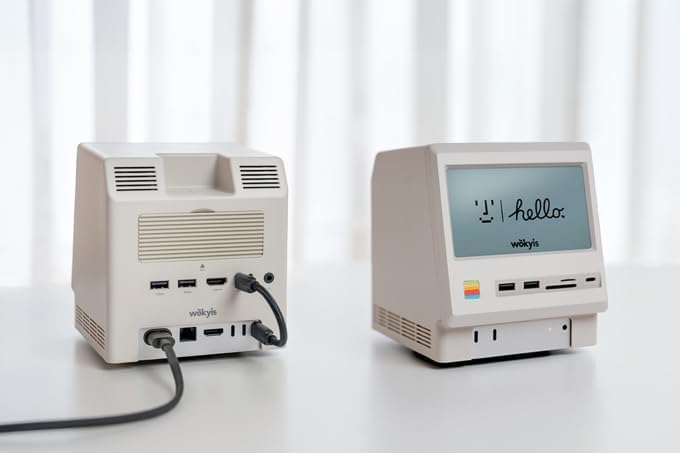 Estación de acoplamiento retro M5 para Mac mini M4, pantalla HD de 5 pulgadas, carcasa SSD M.2 NVMe de 10 Gbps, lector SD/Micro SD 4.0, 4 USB-A, 1 USB-C de 10 Gbps, conector de auriculares de 10