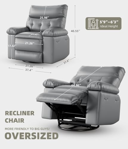 Sillón reclinable clásico piel gris miniatura 2