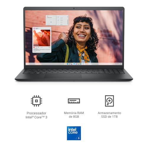 Notebook Dell Inspiron 15.6″ Full HD Intel Core 3-100U 8GB 1TB SSD Linux Preto Carbono I15-I3100-U25P