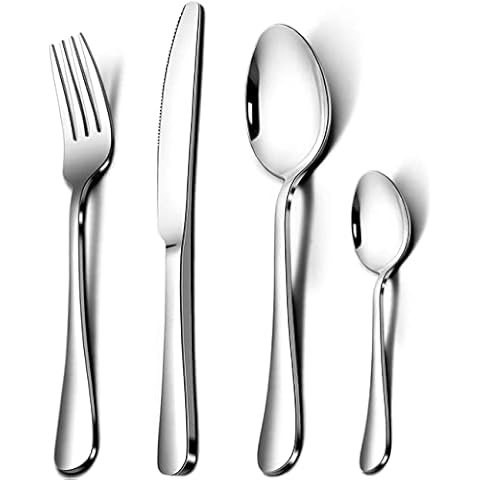 RayPard 16-Piece Stainless-Steel Cutlery Set, Flatware Set Service for 4, Tableware Dinnerware Set Knife Fork Spoon Cover