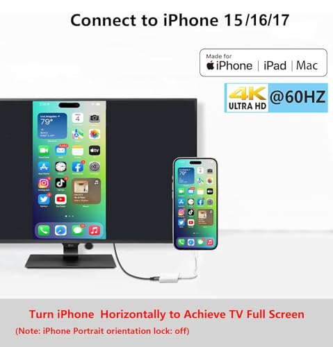 USB-C to HDMI Adapter 4K@60Hz for iPhone 15 16 MacBook Pro Air iPad Pro, USB 3.1 Type C Digital AV HDMI 2.0 Cord Compatible with Samsung Galaxy S25/S24/S23/S22, Pixelbook, XPS and More