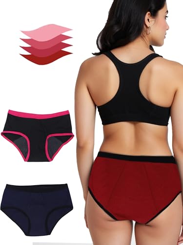 Image of DChica Essentials Cotton Period Panties with Anti Microbial Lining for Girls, Light to Medium Flow Period Panty Briefs, No Pad Required Menstrual Underwear for Girls, Easy to Wash & Leak Proof