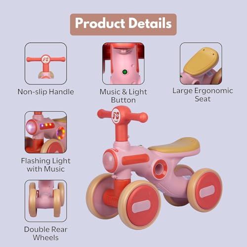 Image of Little Glide Ride on Balance Bike for 1-3 Years | Musical Ride-On Toy with LED Lights | Safe, Sturdy & Fun Indoor Toy| Suitable for Boys & Girls | Max Weight 20 Kg (KB-065-Red)
