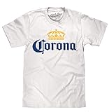 Tee Luv Men's Corona Beer Shirt - Corona Crown Brand Logo T-Shirt (White) (L)