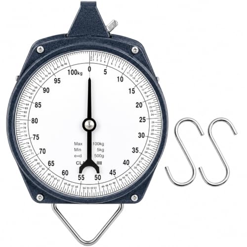 Image of 100 KG Mechanical Hanging Weighing Scale with 2 Steel Hooks | Heavy Duty Analog Manual Weight Machine | Metal Spring Balance Scale for Grocery Shop, Warehouse, Agriculture & Industrial Use