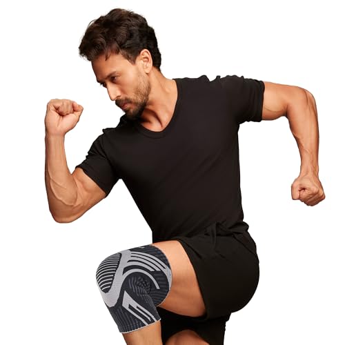 Leeford Knee Cap Compression Support for Men & Women (Pair) – Anti-Slip Knee Sleeves for Gym, Running & Pain Relief | Black-Grey, Medium (M)