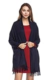 Pashmina Shawls and Wraps for Women - PoilTreeWing Solid Color Cashmere Scarfs(Navy)