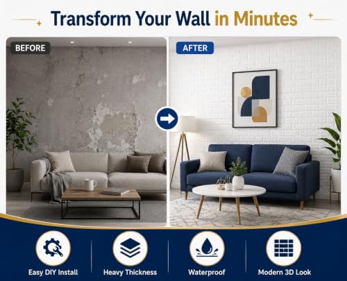 Image of 3D Brick Wallpaper for Wall | Self Adhesive PE Foam DIY Panel | Peel & Stick Decor for Home, Living, Bedroom & Office (70 x 77 cm, Appx 5.8 Sq Ft) (15, White)