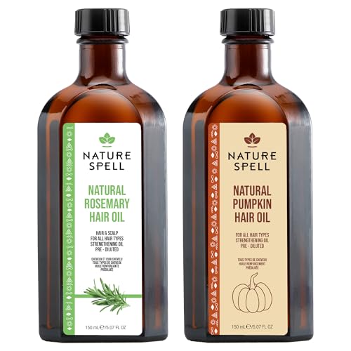 Nature Spell Hair Growth Duo with Rosemary & Pumpkin Oils, Pre-Diluted Oil Set to Strengthen Hair and Nourish the Scalp, For All Hair Types, Vegan, Pack of 2, 150ml Each