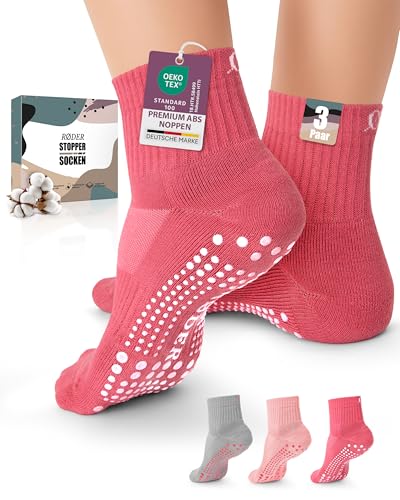 RØDER 3 Paar Pilates Socken Quarter – knöchelhohe ABS-Stoppersocken mit rutschfestem Grip für Pilatesgerät & Matte – atmungsaktiv & bequem – Damen & Herren – (Pack 1, 39-42)
