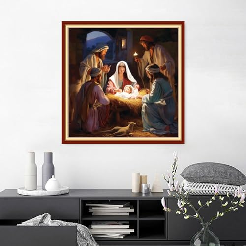 Image of Joyhoor Cross Stitch Kits for Beginners Stamped Cross-Stitch Supplies Needlework preprint Embroidery Kits for Adults DIY Needlepoint Kits Embroidery Patterns 11CT-Nativity 18.x18 inch