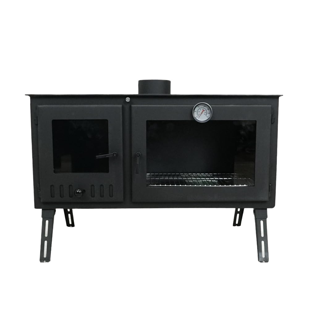 Outbacker® Firebox Range XL Eco Burn Oven Stove | 4.0kw 32kg | Single Wall Flue Kit (Rain Cowl | 1.1m Single Kit)