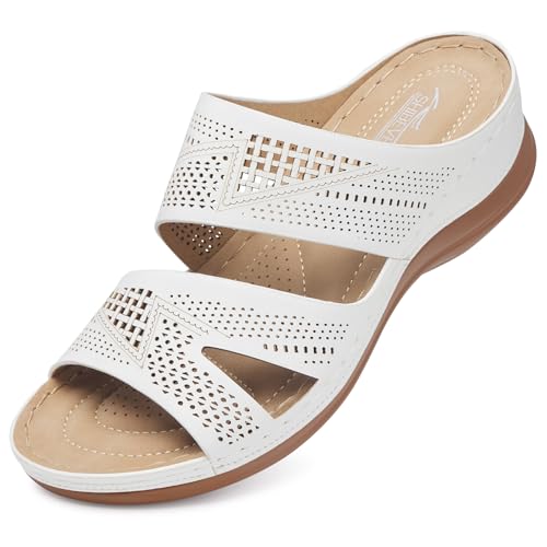 Image of SHIBEVER Wedge Sandals for Women Dressy: Comfortable Summer Casual Walking Sandals - Slip On Open Toe Low Wedge Shoes Size 5-11