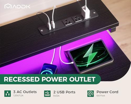 AODK 48 Gaming Desk with LED Lights & Power Outlet for Home Office