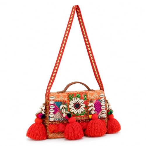 Image of MOMISY Handicraft Handmade Cotton Ethnic Rajasthani Embroidered Banjara Bags for Women Sling Clutch with Handle Purses for Ladies Girls