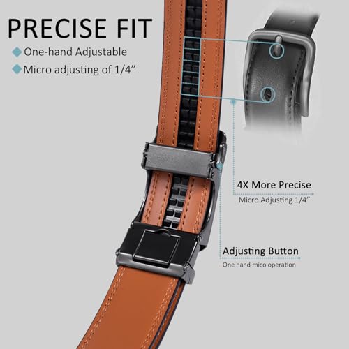 Drowsmen Ratchet Belt for men, leather belt 2 packs in Gift Set Box Size Adjustable belt, waist Trim to Fit4