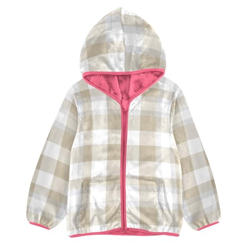 GuoChe Taupe Plaid Beige Sherpa Jacket