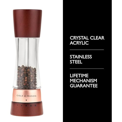 Image of Cole & Mason Derwent Pepper Mill - Gourmet Precision Pepper Grinder - Refillable Seasoning and Spice Tools - Adjustable Black Peppercorn Grinder Settings - Rose Gold
