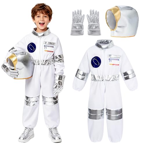 KumSoomliy Astronaut Costume for Kids Fancy Dress for Party Kids Space Costume with Astronaut Helmet and Gloves 4-5 Years
