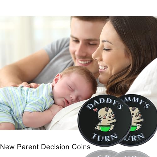 Image of New Dad Mom Gifts Funny Decision Making Coin, New Parent Mummy Daddy Pregnancy Women First Time to be Moms Dads St.Patrick's Day Easter Birthday Gifts Double Sided