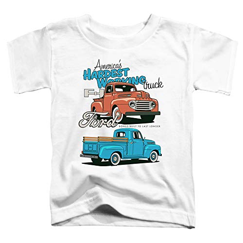 Ford Trucks Hardest Working Unisex Toddler T Shirt for Boys and Girls, Large (4T) White