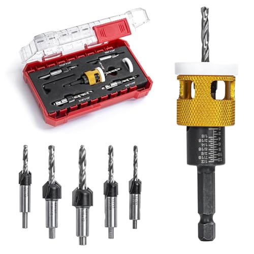 Leomaunyx 001 5 Pcs Countersink Drill Bit Set: Replaceable Hss M2 Tapered Bits - 82° Counter Bore With Adjustable Depth Stop, Carbide Drill Bits 1/4 Inch Hex Shank thumb #6